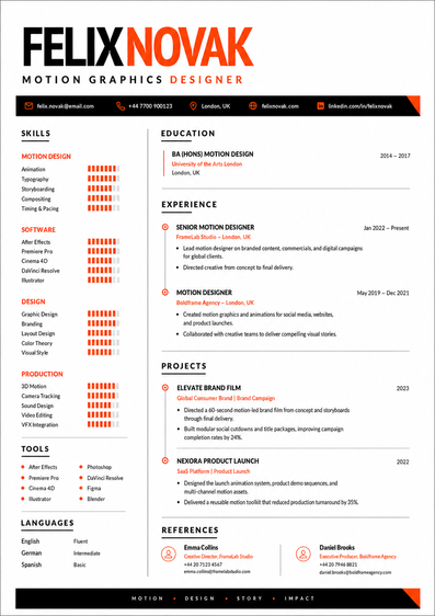 Motion Graphics Designer CV template preview