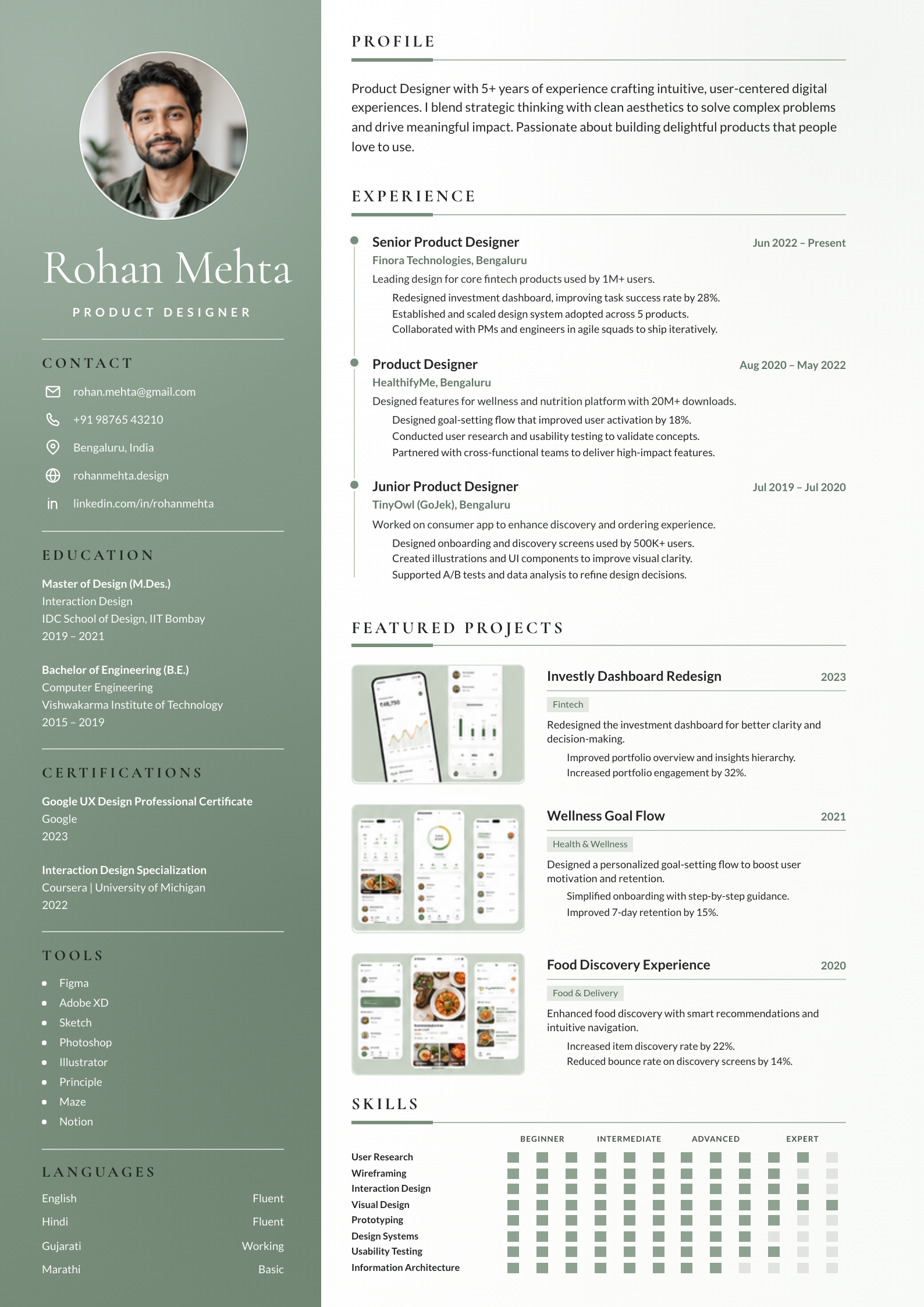Product Designer CV template preview