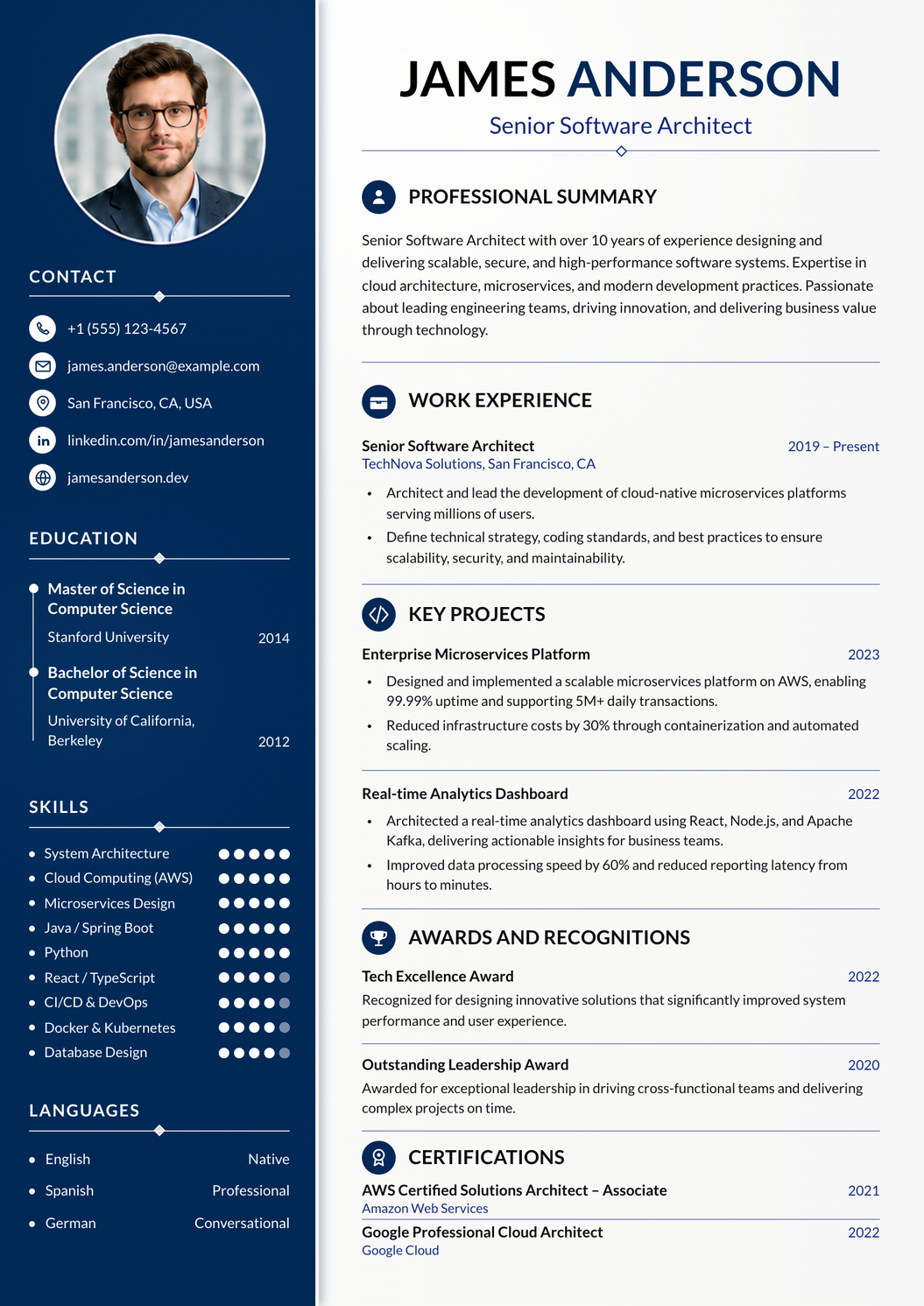 Senior Software Architect CV template preview