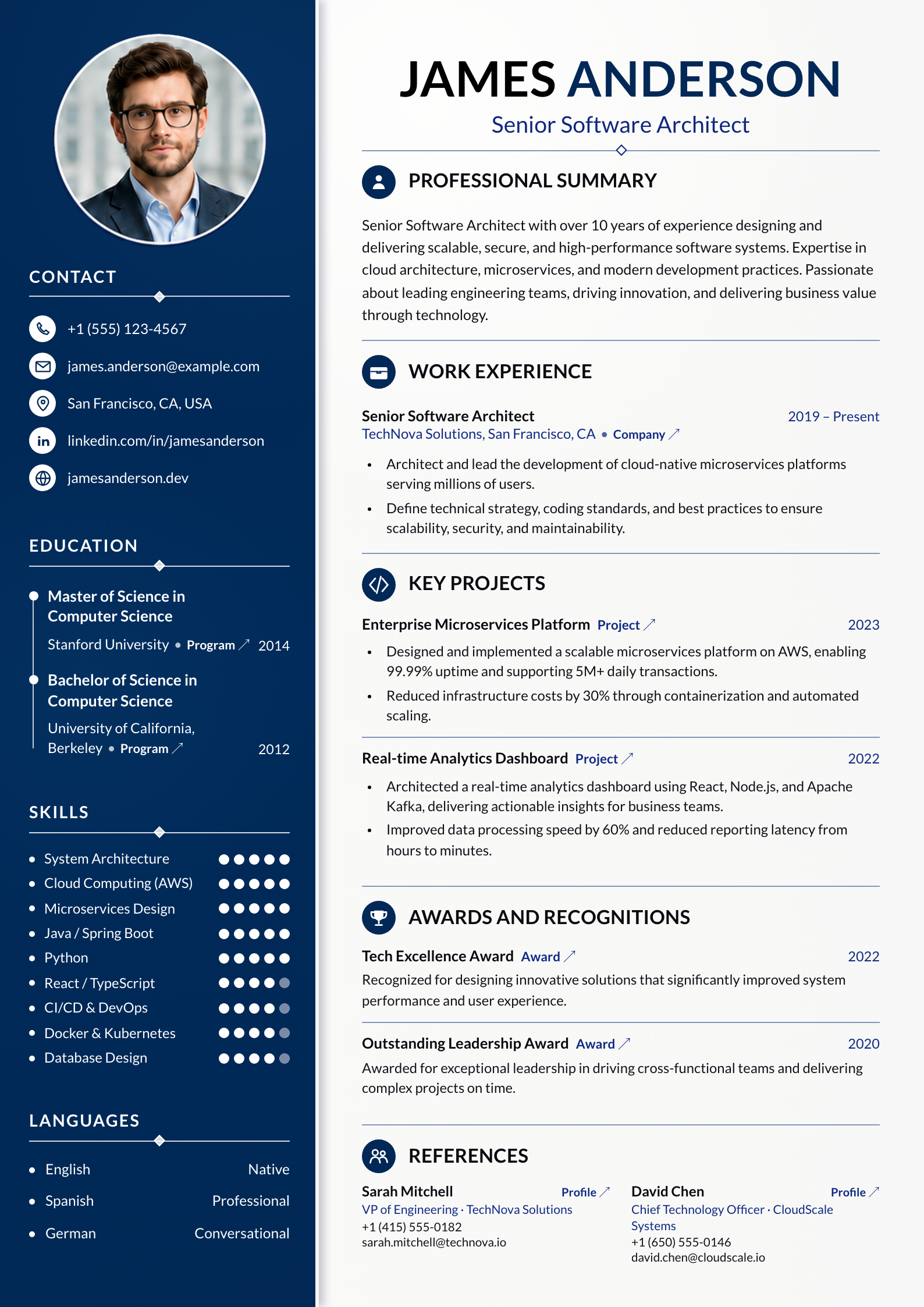 Senior Software Architect CV template preview